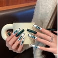 thumbnail image 2 of Square Long Crown Emerald Press On Nails Long French Tip Acrulic Handmade Perfect Professional Long Lasting, 2 of 8