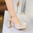 thumbnail image 3 of Women Square Toe High Heels 9CM Sexy Pumps Adjustable Buckle Strap Faux Suede Bow Fashion Dress Shoes Wedding Evening Party, 3 of 6