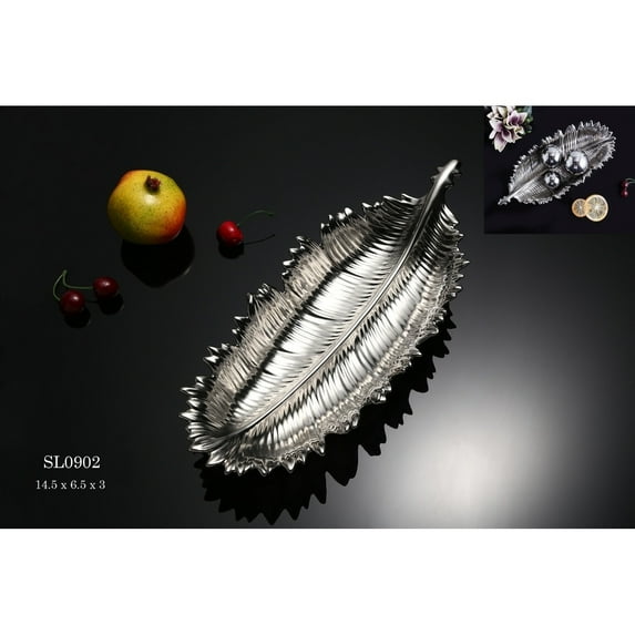 Amazing Rugs, LLC Frond Decorative Porcelain Dish with Polished Chrome Finish Silver