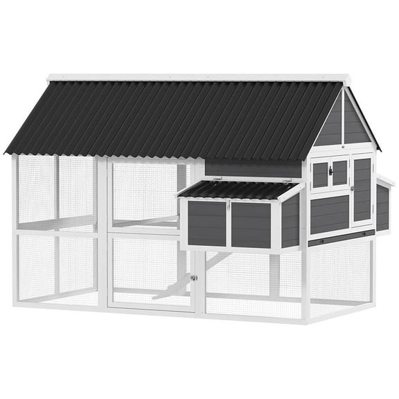 YYAo Chicken Coop, Outdoor Chicken Coop,Chicken Coop with Run, 2 Nesting Boxes, 2 Roosting Bars, Ramp & Tray, Poultry Cage, Gray