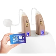 Rechargeable EasyCharge2 hearing amplifiers aids - 4 channel USA made digital processor - charger docking base - No hearing test audiogram required types affordable assist hearing amplifiers - Right