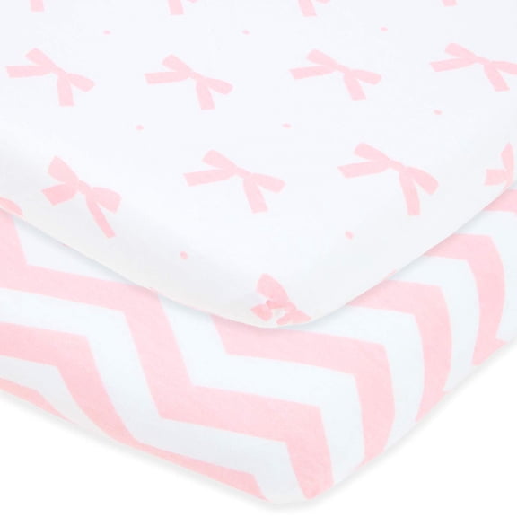 Joey and Joan Cradle Fitted Bows Chevron Sheet for Arm's Reach, Pink, 2 Count