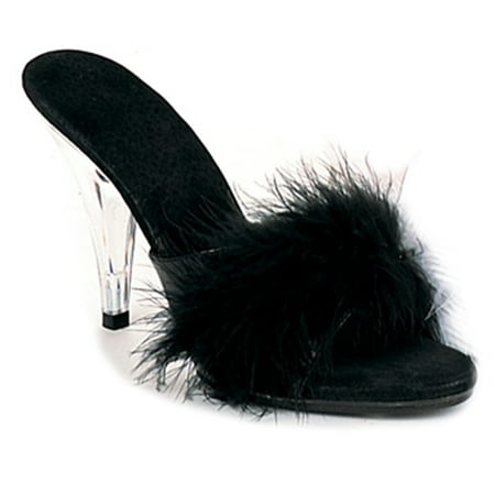 - Womens 4 Inch Heels Faux Fur Strap Slide Sandal Shoe Sexy Marabou Slippers