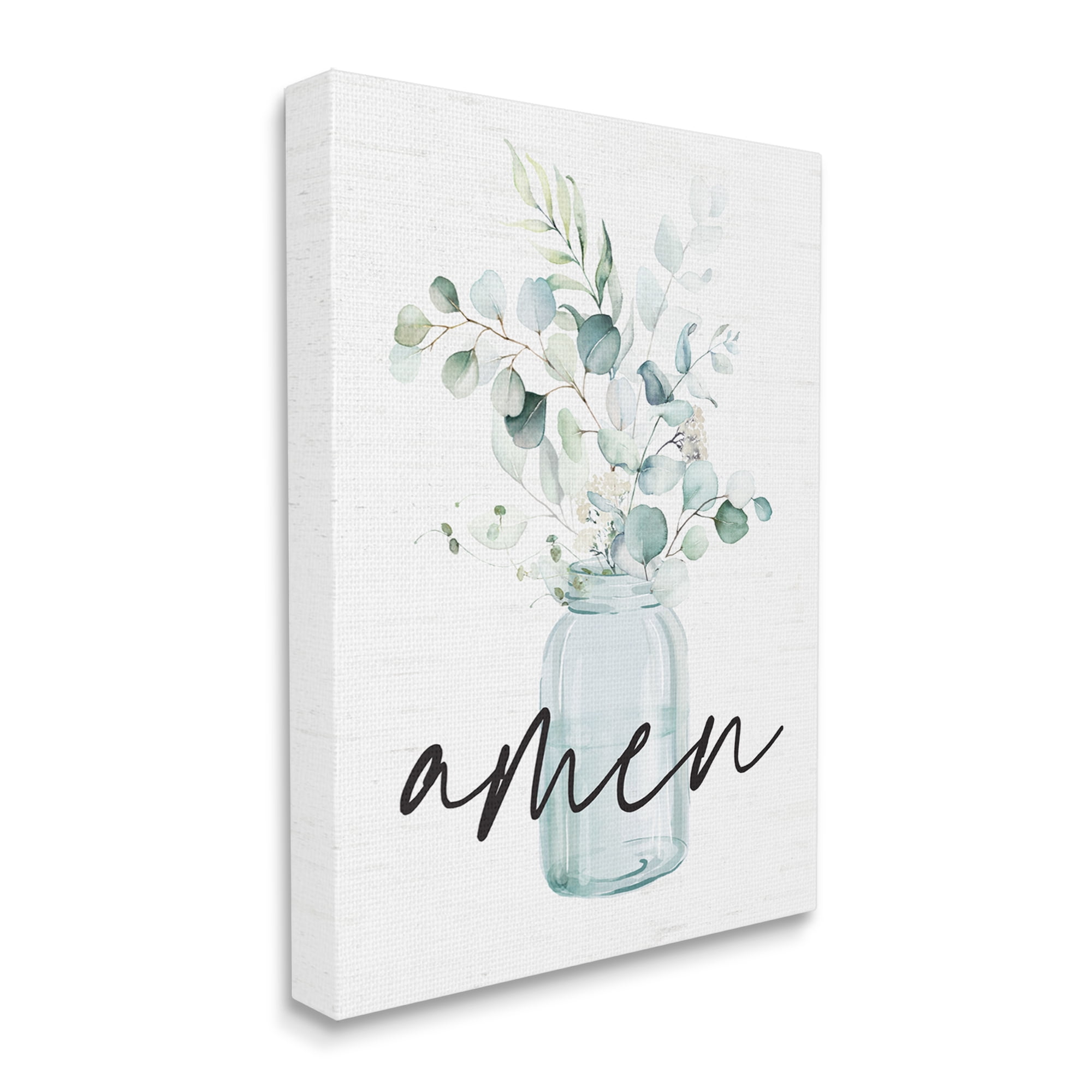 Stupell Industries Amen Religious Calligraphy Eucalyptus Botanicals Country Jar Graphic Art Gallery Wrapped Canvas Print Wall Art, Design by Lettered and Lined