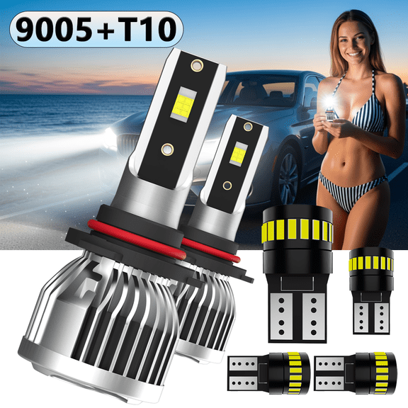 LED Headlight Bulb For 1995-2002 Toyota Avalon,9005 High Low Beam,T10 License Plate Light,Replacement OEM,6500K White,Plug and Play,Pack of 6(2*9005 4*T10)