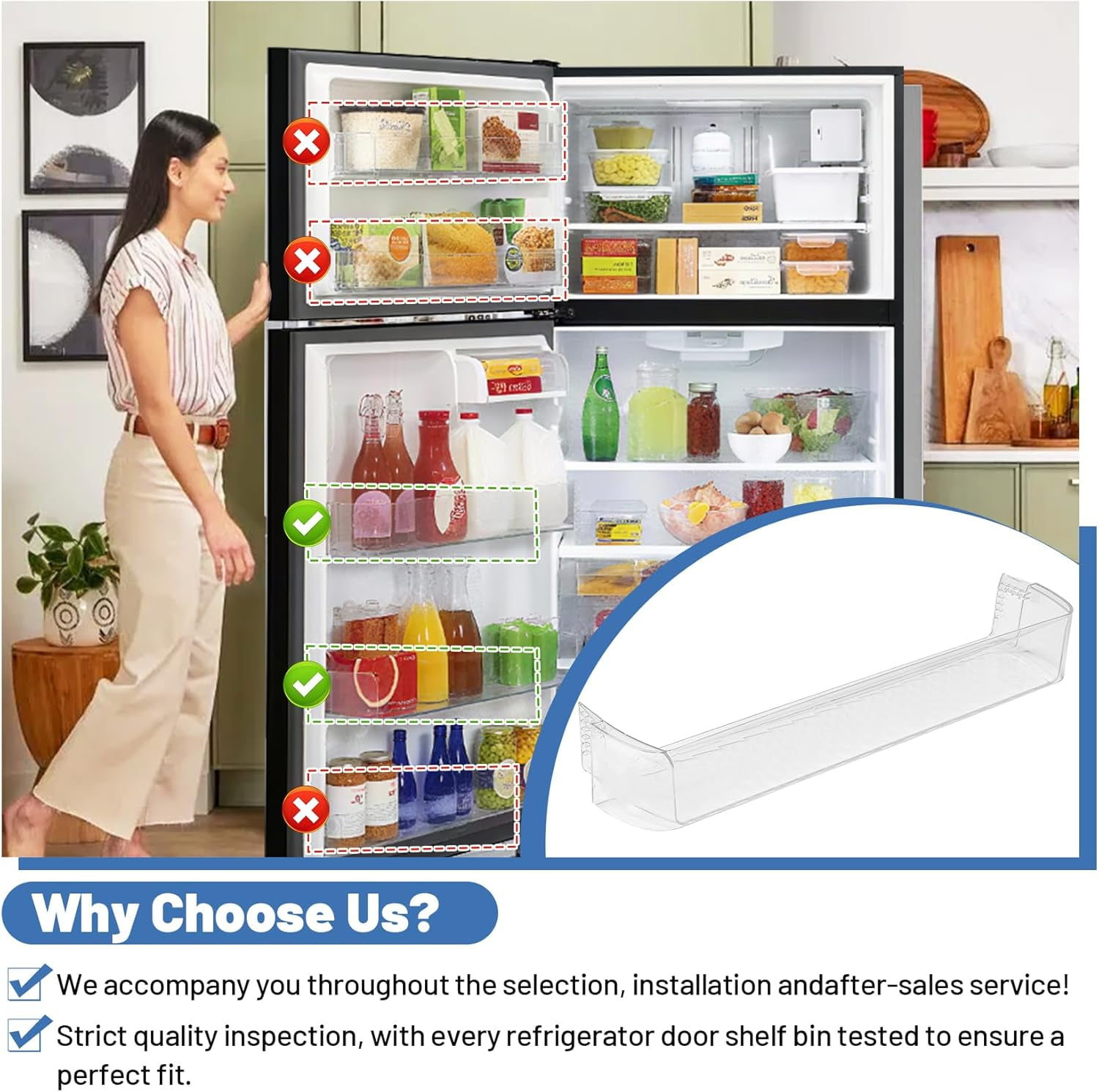 MAN62570801 Refrigerator Door Shelf Bin Compatible With LG Kenmore Refrigerator Parts Replacement Fridge Door Shelf LTCS24223S LTCS24223D LTWS24223S LRTLS2403S Fridge Door Basket Right