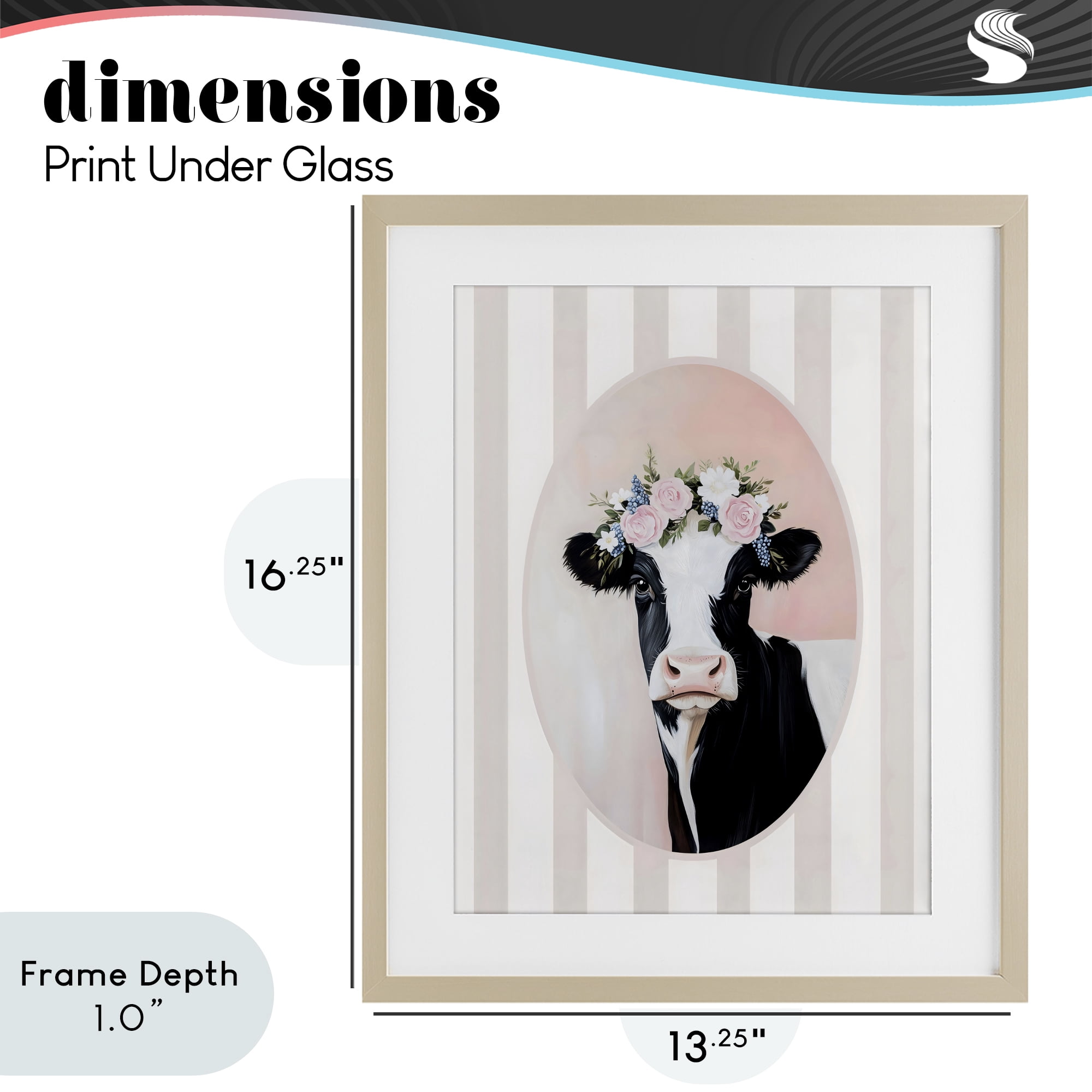 Stupell Industries Soft Cow with Floral Crown Birch Framed Print Under Glass, design by Arlington Prints