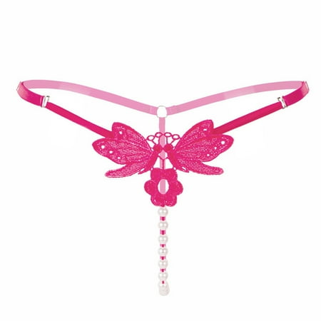 

DENGDENG Women s Underwear Butterfly Low Rise Thong Panties Pearl Sexy Stretch G-String