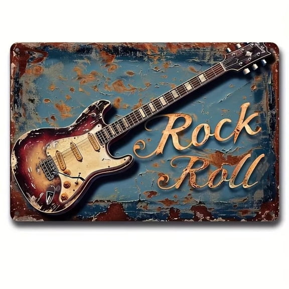 HELLOYOUNG Retro Rock Roll Guitar Metal Sign English Wall Hanging Decor, Multipurpose Vintage Art for Garage, Cafe, Bar, Club, Living Room