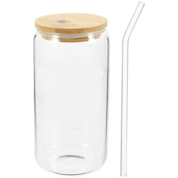 NICEXMAS Transparent Bamboo Lid Glass Cup for Storage Use with Straw Smooth Comfortable to Hold 3.5 Inches