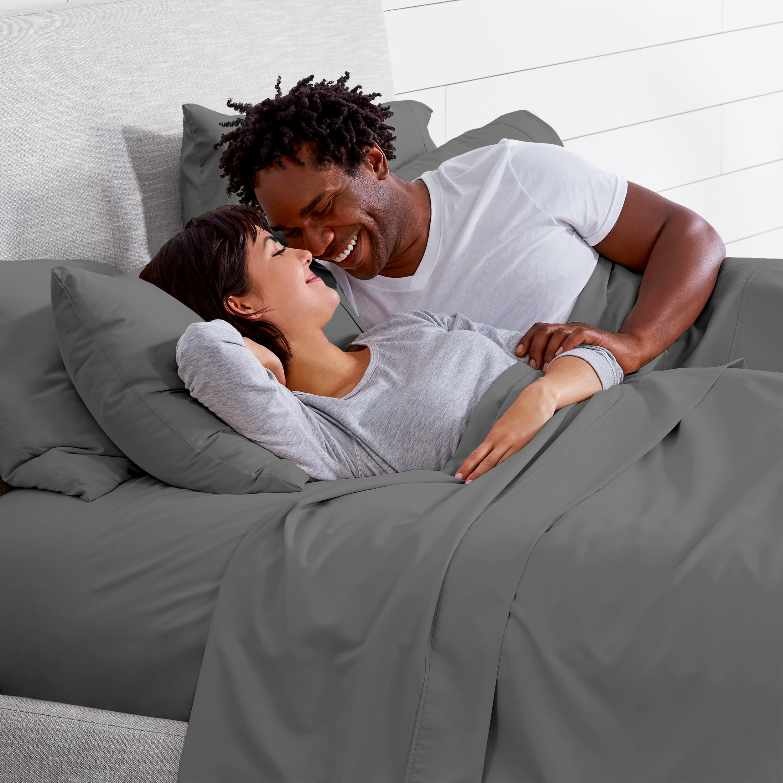 Bare Home 7 Piece Sheet Set, Microfiber, 2 Extra Pillowcases, Split Queen, Gray