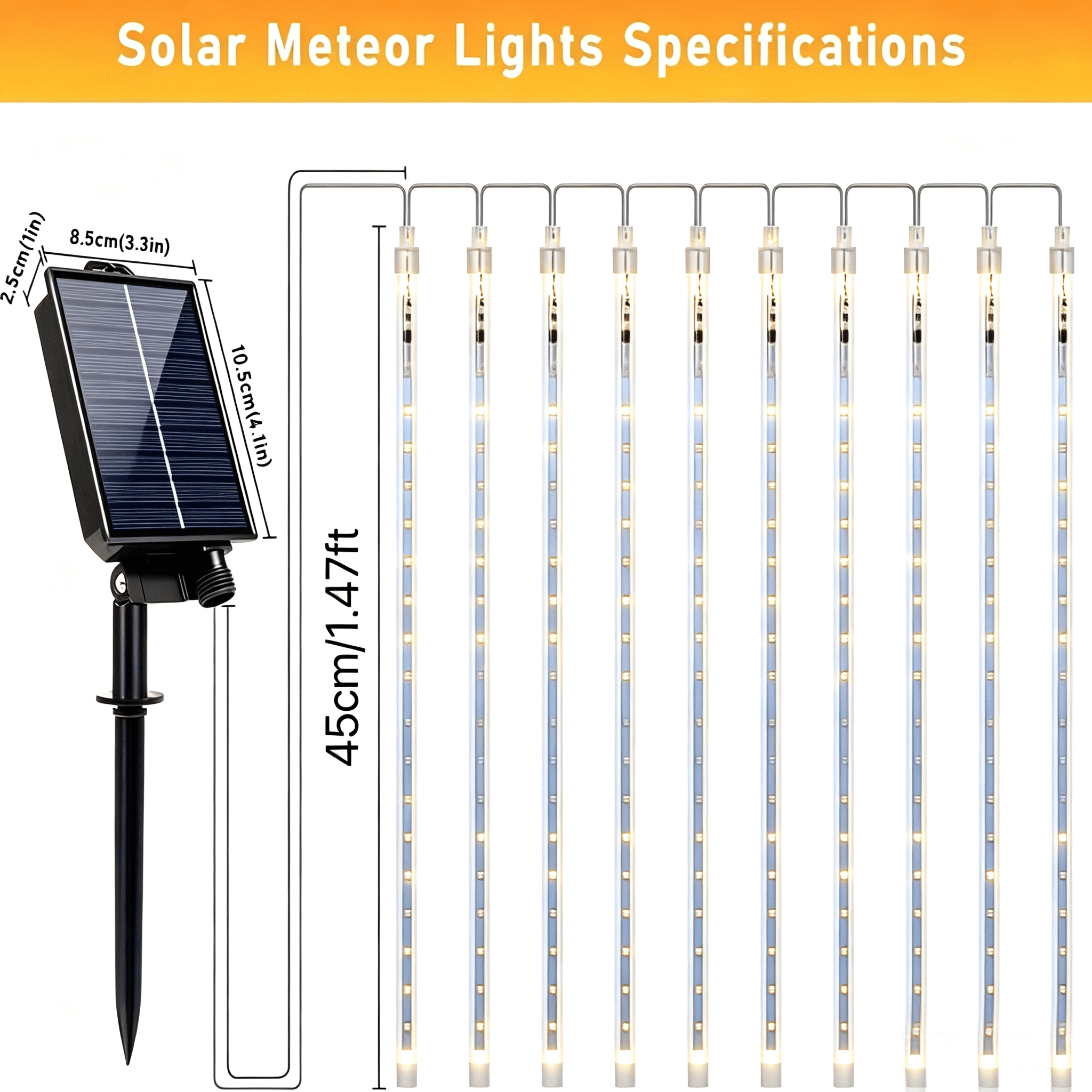 Multicolor Solar Meteor Shower Light Outdoor, Waterproof Christmas Light Solar Powered 10 Tube 360 Led Icicle String Light, Snowflake Waterfall Raindrop Light For Christmas Tree