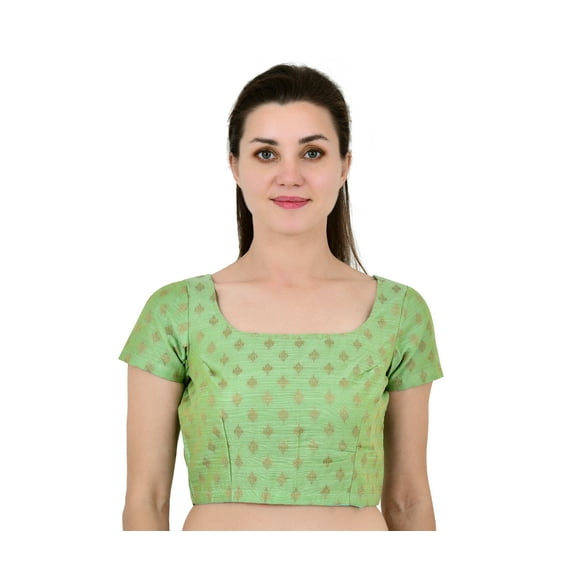 Sonakshi Fashion Pista Green Women's Jacquard Readymade Partywear Indian Ethnic Saree Blouse Choli Top Short Sleeve