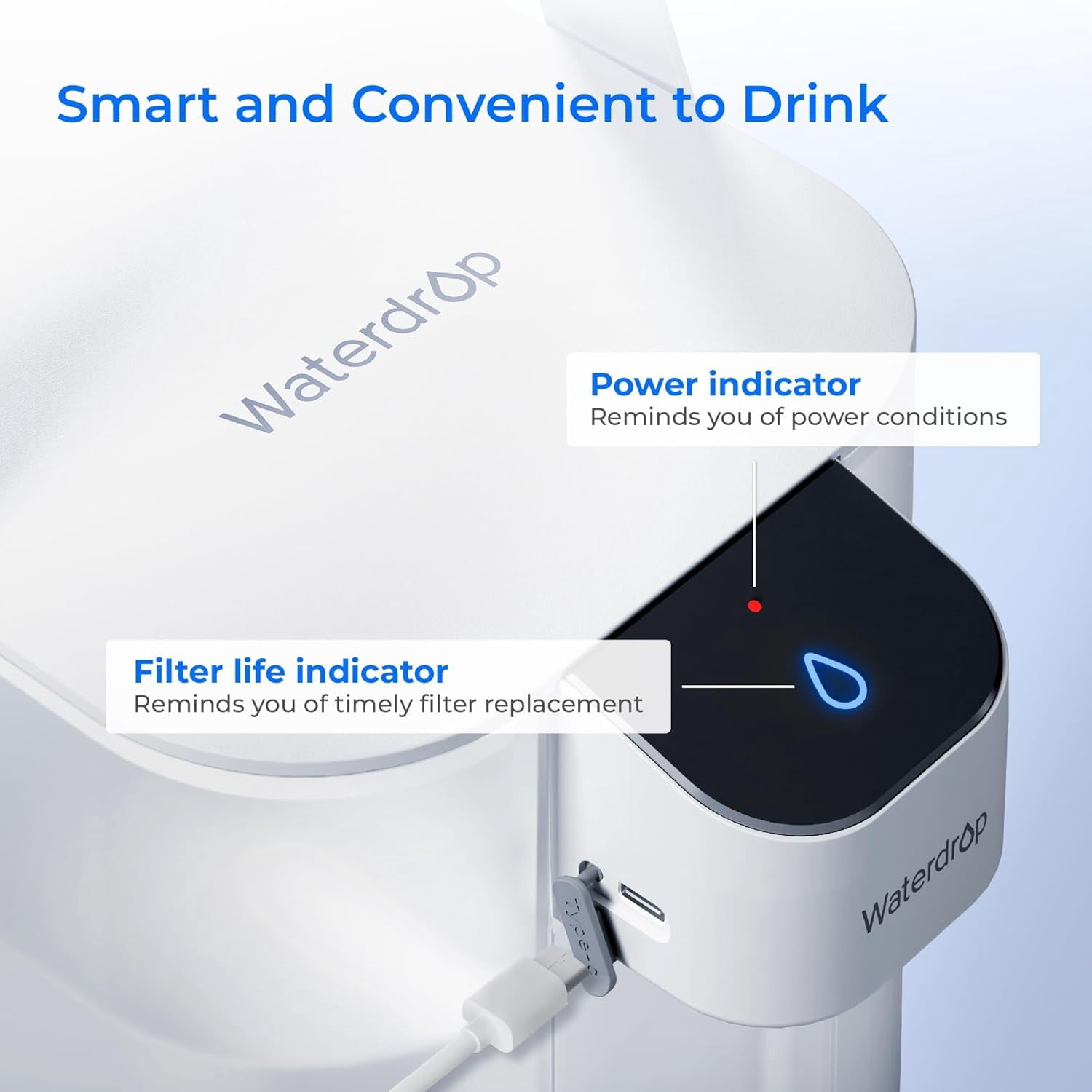 Waterdrop Electric Water Filter Pitcher, Dispenser, 200-Gallon, 5X Times Long-Life Countertop Water Filter System, NSF/ANSI 401&53&42, Reduce Chlorine, Lead, PFAS, 15-Cup, White, with 1 Filter