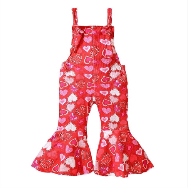 Mono Para Niñas Pequeñas, Atuendo Para El Día De San Valentín, Monos Con Estampado De Amor, Pantalones Con Tiras Y Estampado De Dibujos Animados Odeerbi LM103-7555