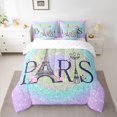 thumbnail image 2 of Homewish Paris Eiffel Tower Bedding Comforter Set 7 Pieces, Blue Plum Glitter Diamond Full Bedding Set, Couple Anniversary Theme Reversible Fitted Sheet Flat Sheet, Ultra Soft Bedroom Decor, 2 of 7