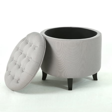 Belleze Nailhead Round Tufted Storage Ottoman Large Footrest Stool Belleze Nailhead Round Tufted Storage Ottoman Large Footrest Stool Lift Top, Gray - Belleze Nailhead Round Tufted Storage Ottoman Large Footrest Stool