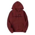 thumbnail image 5 of Essentials Hoodie Zaewscy Women's Fleece Thickened Heart Print Long-Sleeved Hooded Sweatshirt Wine L, 5 of 9