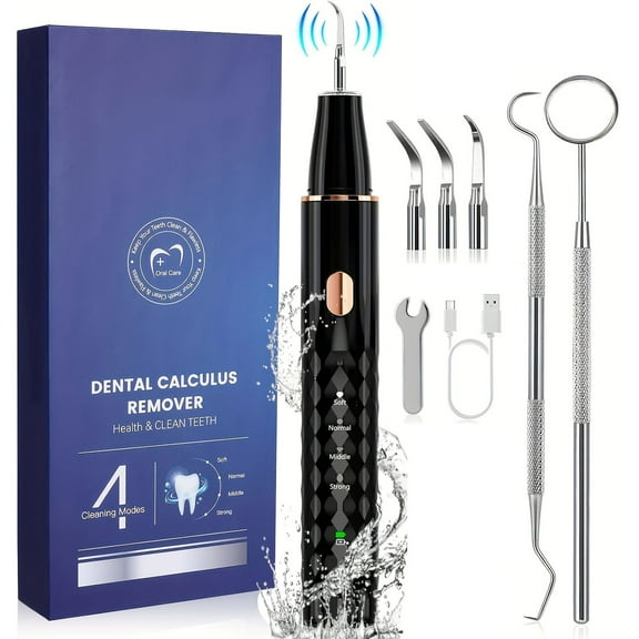 Plaque/Tartar Remover for Teeth with LED Light, Dental Calculus Remover Tartar Tooth Remover Cleaning Tool, 3 Replaceable Heads & 4 Adjustable Modes Dental Care for Teeth Cleaning, Gifts for Family