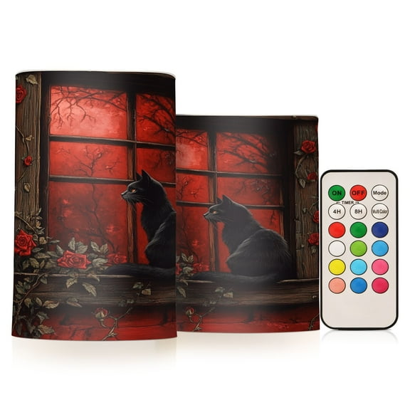 BZSMCE Flameless Candles LED Lights Black Cat with Rose Creativity Battery Candles