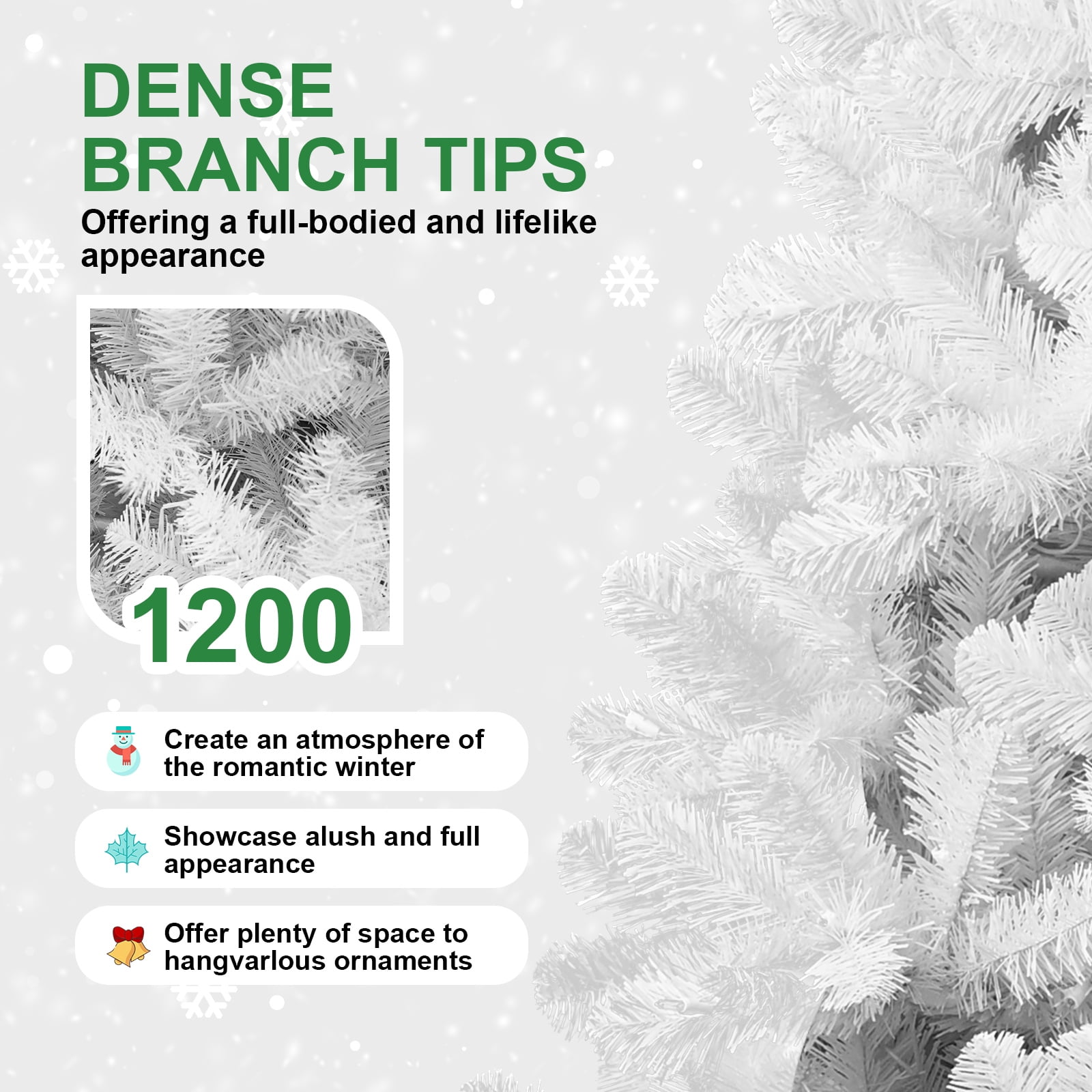 Euroco 9ft White Christmas Tree with Memory Wire, 1910 Tips Hinged Artificial PVC Tree, Easy Assembly Holiday Xmas Tree for Indoor Decor (Ornaments Not Included)