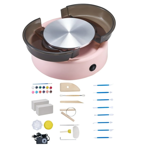 KFFKFF Mini Pottery Wheel, 6-inch Turntable, Adjustable Speed, Forward and Reverse Rotation, Electric Clay Wheel for Beginners and Kids, Includes Shaping Tools, Pink