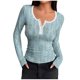 thumbnail image 1 of HongQid Women's Long Sleeve Shirts Casual Fall Henley Top Button Down Blouses Basic Ribbed Knit T Shirts, 1 of 6