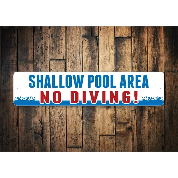 Shallow Pool Area Sign Pool Caution Sign No Diving Pool Sign Pool Owner Decor No Diving Sign Pool Gift Pool House Pool Signs Size: 4 x 16 Inch