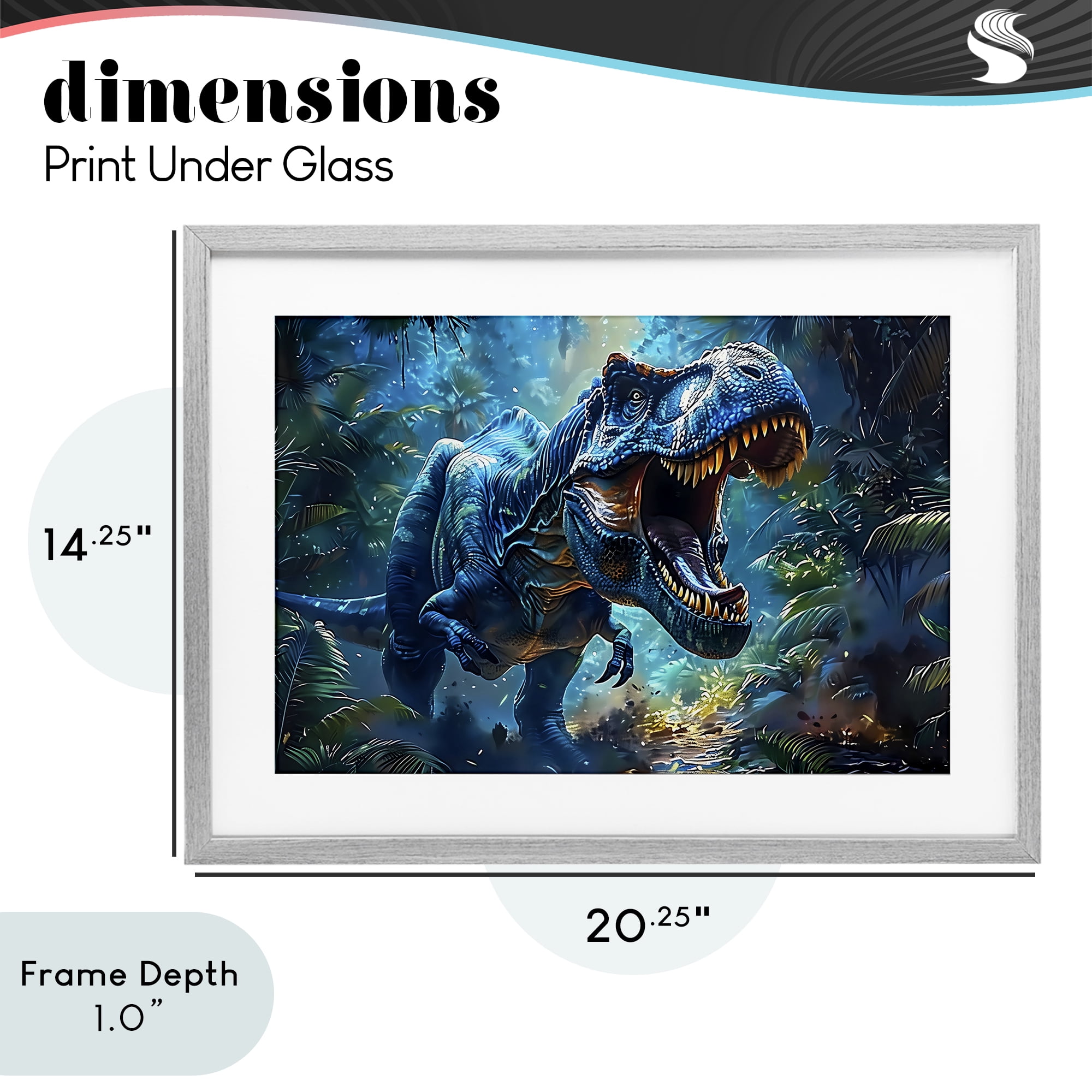 Stupell Industries Blue Toned Dinosaur Roar Gray Framed Print Under Glass, design by Creative Studio