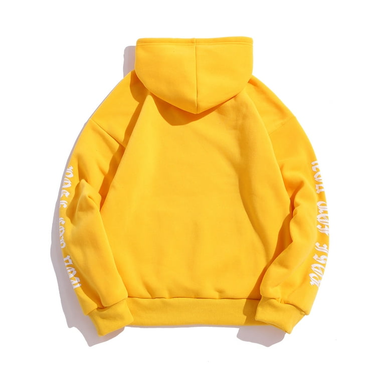 WGUST Pullover for Men Yellow Men's Hoodie Pullover Solid Color