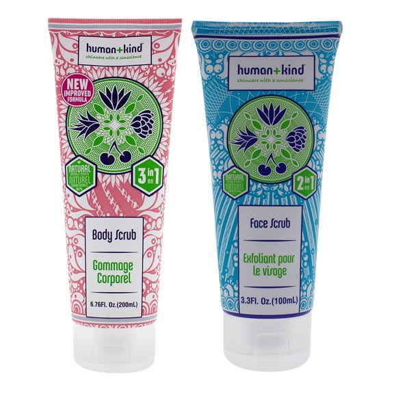 Human Kind Body and Face Scrub 2 Pc Kit - 6.76oz Body Scrub, 3.3oz Face Scrub