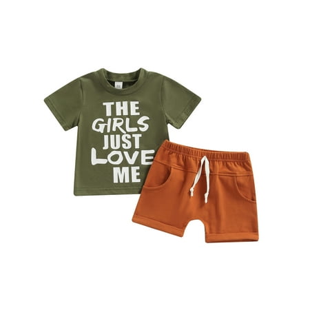 

Arvbitana Baby Boys Shorts Set Letter Print Short Sleeve T-shirt + Solid Color Short Pants Summer Casual Sportswear Clothes 2Pcs 0-24M