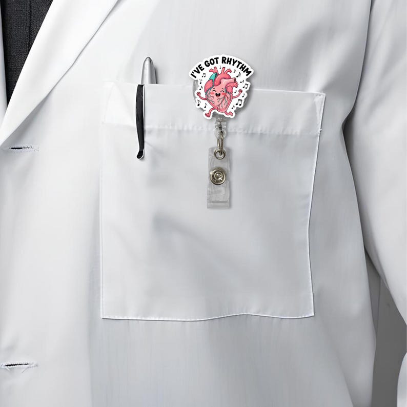 TiniDecor I’ve Got Rhythm Nurse Badge Reel, Heart Retractable ID Holder, Funny Cardiology Gift for RN, Med Student