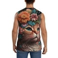 thumbnail image 4 of Fotbe Flower Crown Cat Men's Camiseta sin Mangas Estampada para Hombres, Playera Casual para Gimnasio, Entrenamiento, Playa-3X-Large, 4 of 7