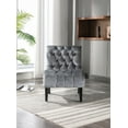 thumbnail image 2 of Accent Chair, Modern Velvet Upholstered Lounge Chair with Curved High Back and Wood Legs Comfy Upholstered Single Sofa Chair Leisure Recliner Chair for Living Room Bedroom Office, Gray, 2 of 7
