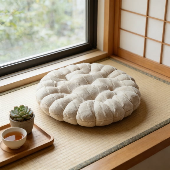 COM1950s Round Floor Cushion, Soft Polyester Seat Pillow for Living Room Bedroom, Thick Padded Floor Seating, Versatile Meditation or Lazy Back Cushion