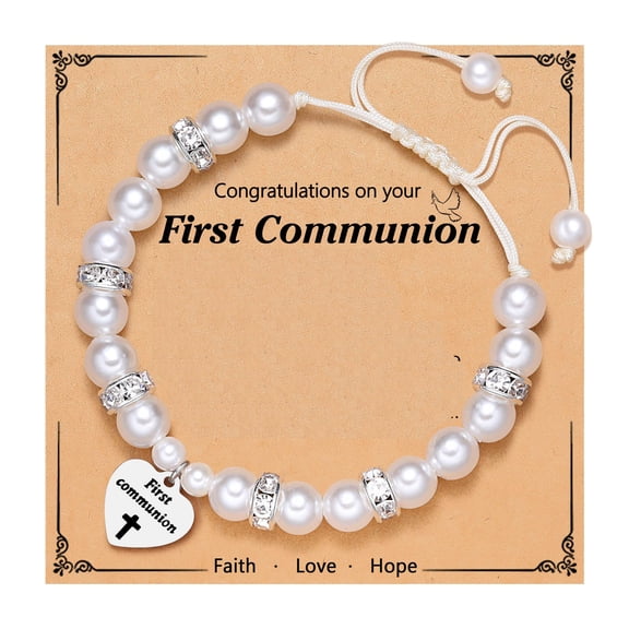  First Communion Gifts, Handmade Inspirational Christian Bracelet with Blessing Card, Baptism Confirmation Gifts Birthday Bracelet