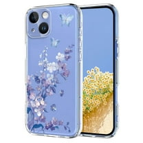 Compatible with iPhone 13 Case Clear with Flower Design, Cute Soft Silicone TPU Floral Aesthetic Women Girls Transparent Protective Shockproof Anti-Scratch Anti-Yellow Phone Cover, A