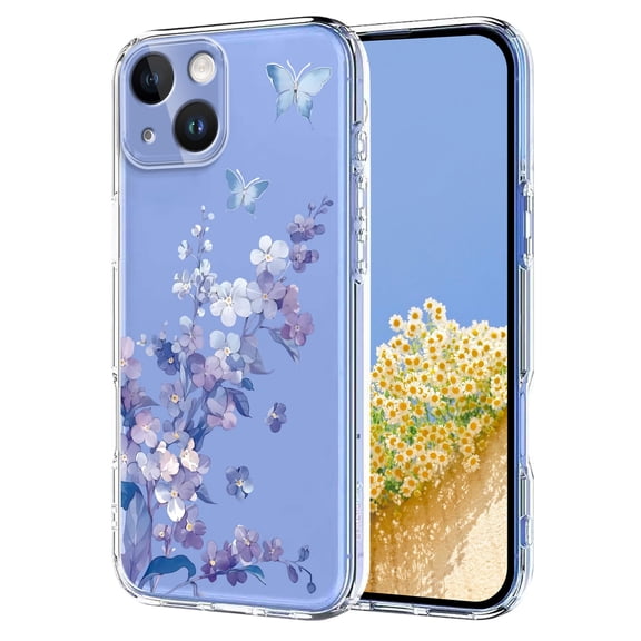 Compatible with iPhone 15 Case Clear with Flower Design, Cute Soft Silicone TPU Floral Aesthetic Women Girls Transparent Protective Shockproof Anti-Scratch Anti-Yellow Phone Cover, A