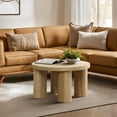 thumbnail image 4 of LuxenHome Oak Finish Manufactured Wood Round Coffee Table with 4 Pillar Legs, 4 of 8