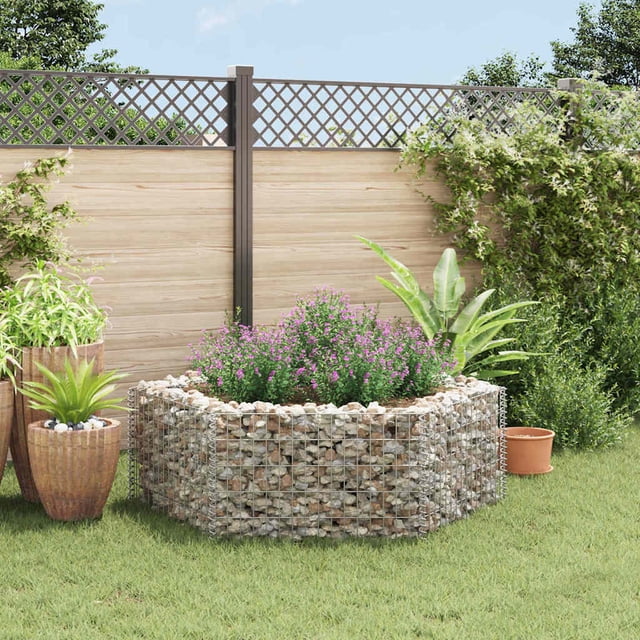 vidaXL Gabion Basket Hexagonal, Galvanized Steel Gabion Planter, High Load Capacity, 63"x55.1"x19.7"