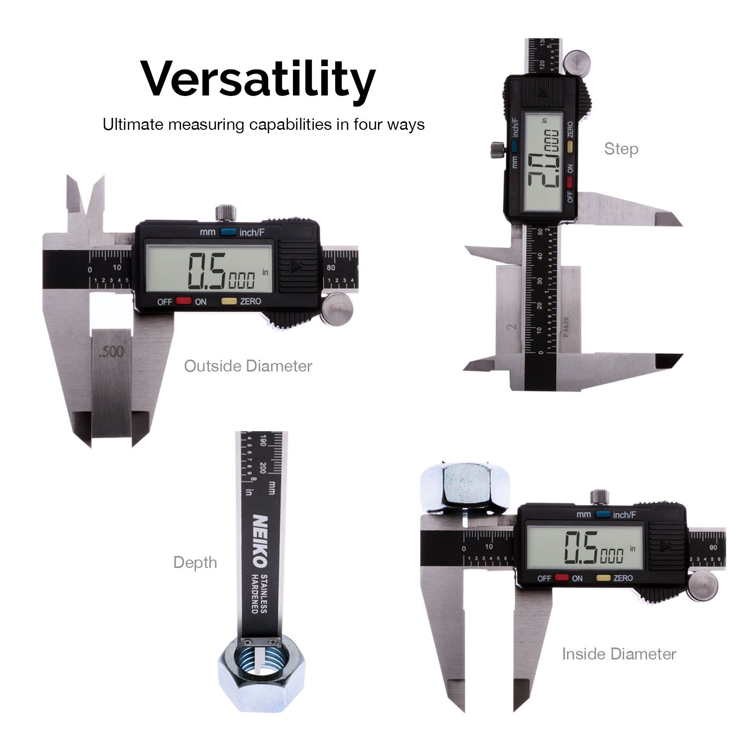 NEIKO 01408A 8” Electronic Digital Caliper Extra Large Display | 0-8 Inches | Inch/Fractions/Millimeter Conversion | Polished Stainless Steel