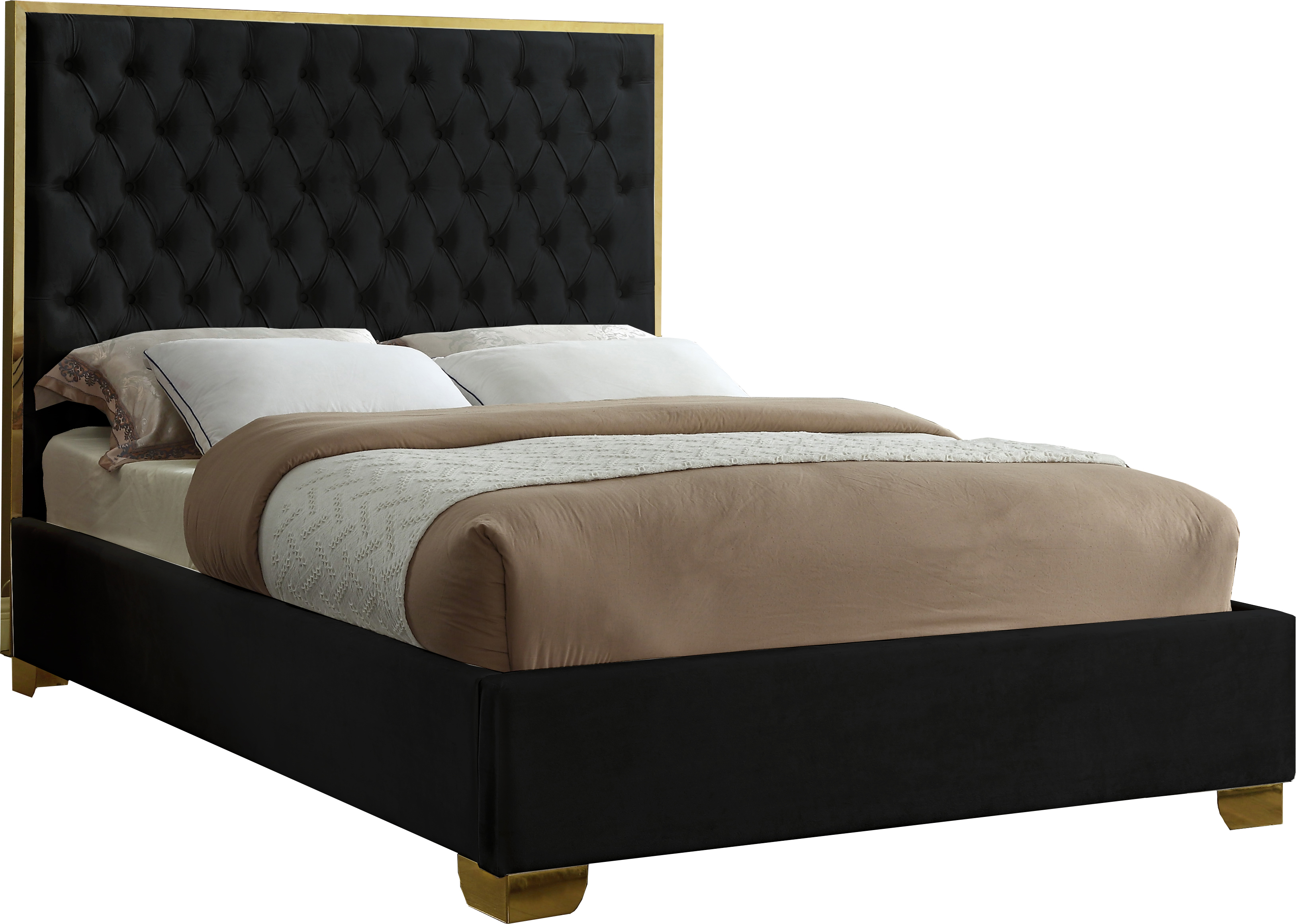 Lana Black Velvet King BedColorBlack Velvet,FinishGold,Style