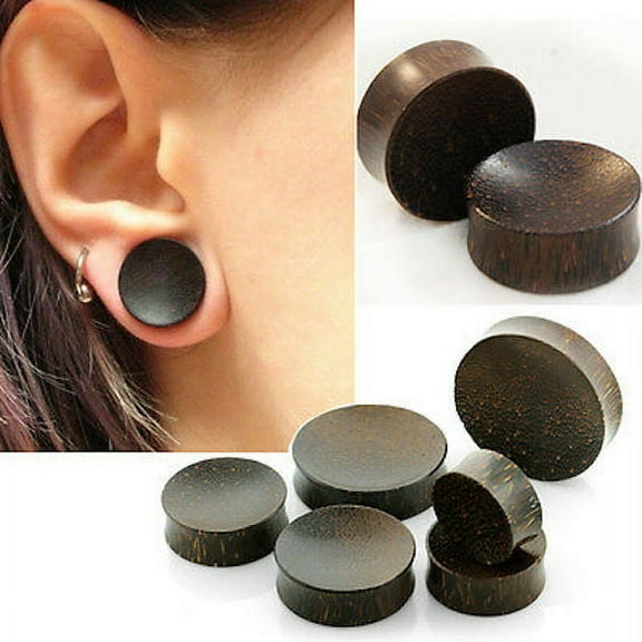 Organic Brown Spotted Palm Wood Plugs/Tunnels/Gauges 2 Piece (1 Pair) (B/7/4/101) 00G (10MM)