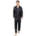 thumbnail image 3 of Aisomnus Men's Silk Pajama Set | Silk Satin | Long Sleeve Jacket and Pants | Button Pajama Set -XL, 3 of 8