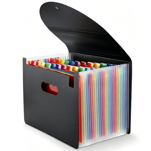 ASKITO Accordion File Organizer, 25 Pockets Expanding File Folder, Portable Monthly Paper Bill Tax Receipt Organizer, Letter A4 Size Document Holder with Blank Labels, Black