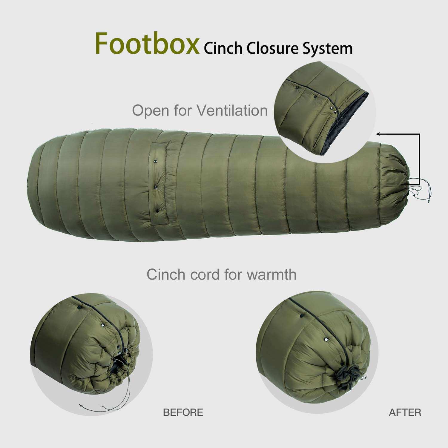 Onewind Hammock Top Quilt,Portable Sleeping Bag 40F, OD Green, 7'1"*4'6"
