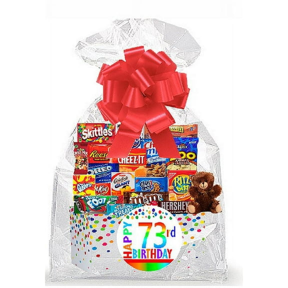 CakeSupplyShop Item#073BSG Happy 73rd Birthday Rainbow Thinking Of You Cookies, Candy & More Care Package Snack Gift Box Bundle Set - Ships FAST!
