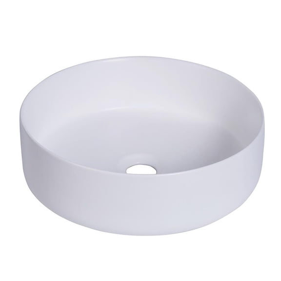 14 in. Round White Finish Ceramic Vessel Bathroom Vanity Sink