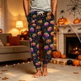 thumbnail image 2 of Men's Halloween Jogger Pajama Pants, Drawstring Two Pocket Printed Cuffed Lounge Sleep Trousers Nightwear Slacks, Purple, L, 2 of 7